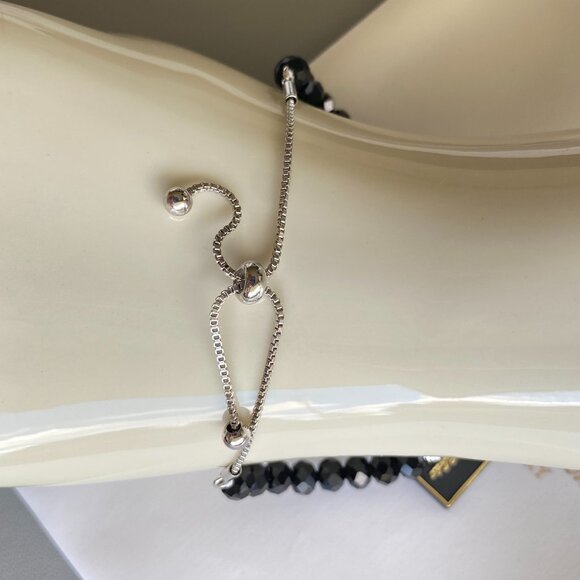 FAC NWT Black Crystal Beaded Bolo Slider Bracelet - Picture 3 of 5